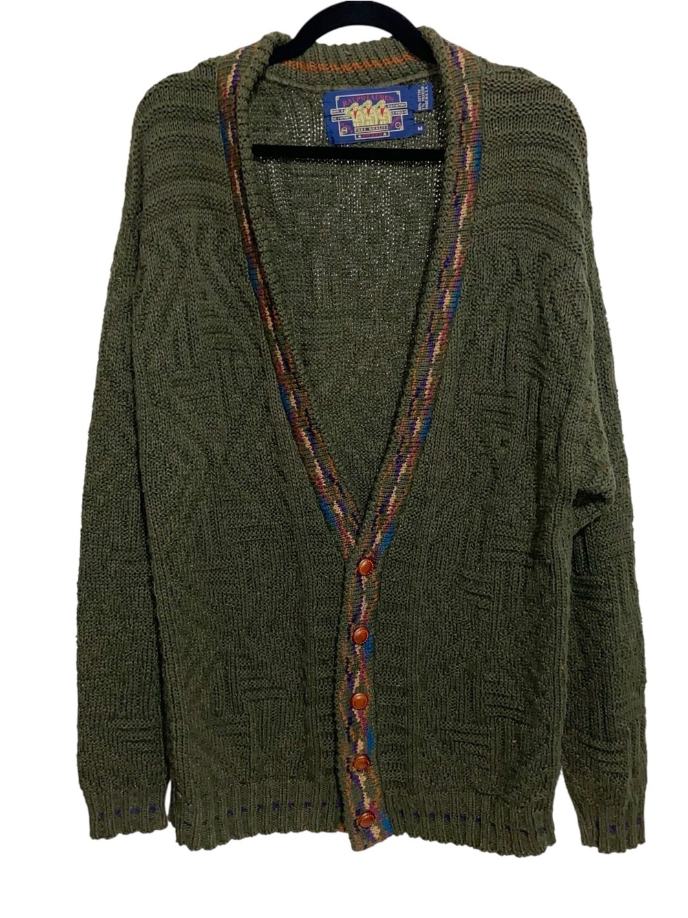 Vintage Chaps Ralph Lauren Sweater Mens Medium Olive Green Knit Cardigan Grunge